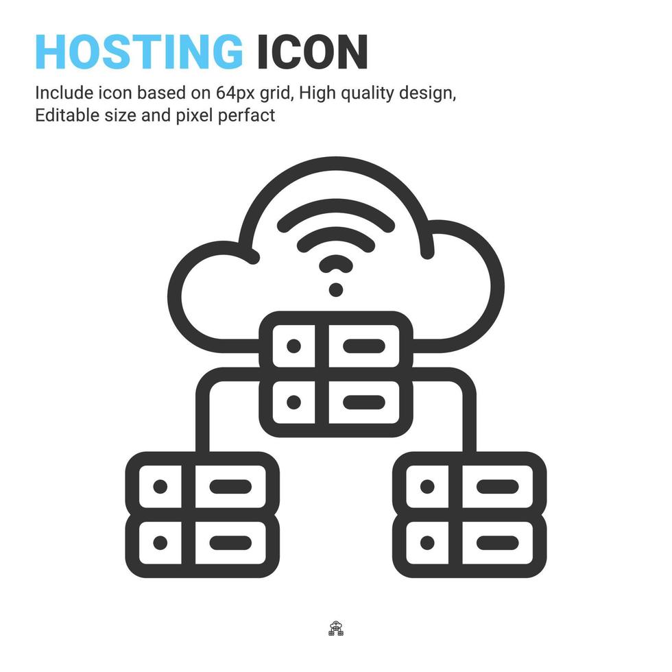 Hosting icon vector with outline style isolated on white background. Vector illustration cloud server sign symbol icon concept for digital IT, logo, industry, technology, apps, web and all project