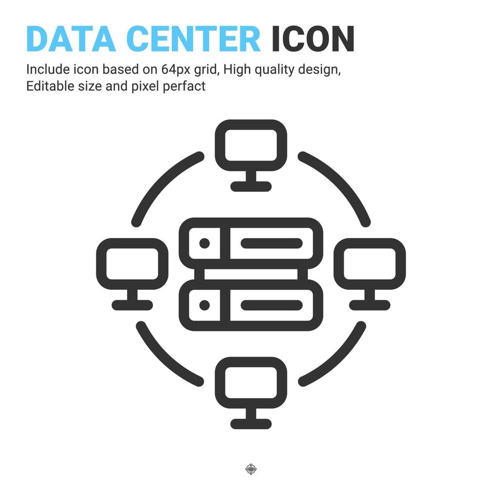 vector de icono de centro de datos con estilo de contorno aislado sobre fondo blanco. base de datos de ilustración vectorial, concepto de icono de símbolo de signo de servidor para digital, logotipo, industria, tecnología, aplicaciones, web y proyecto