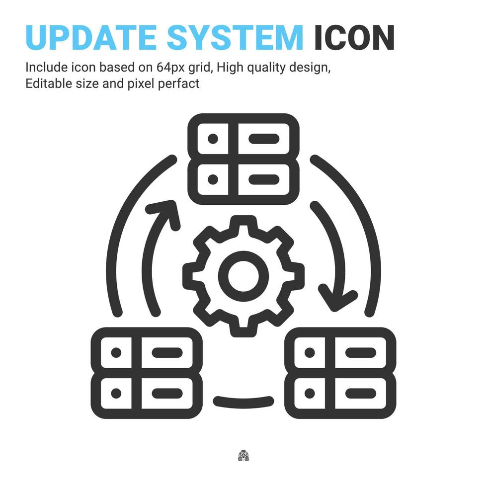 Update system icon vector with outline style isolated on white background. Vector illustration database, server sign symbol icon concept for digital IT, logo, industry, technology, web and all project