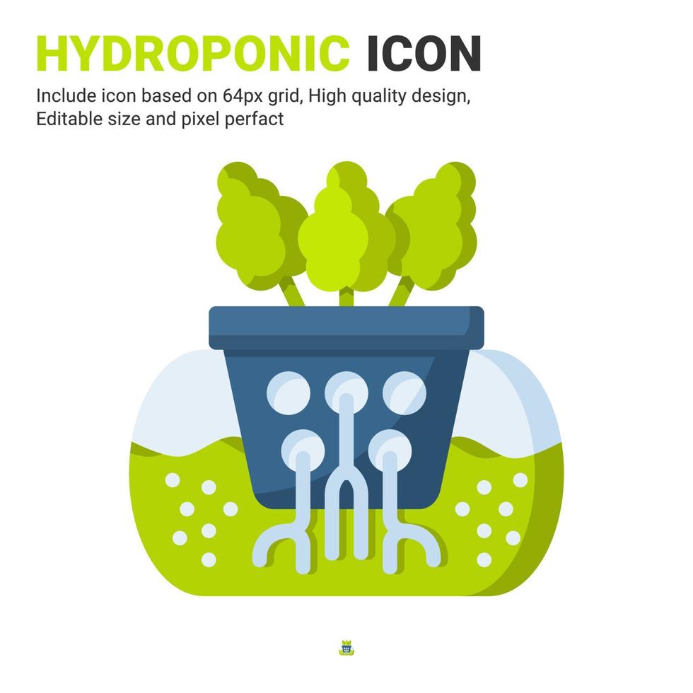 Hydroponic icon vector with flat color style isolated on white background. Vector illustration hydroponic sign symbol icon concept for digital farming, technology, industry, agriculture and project