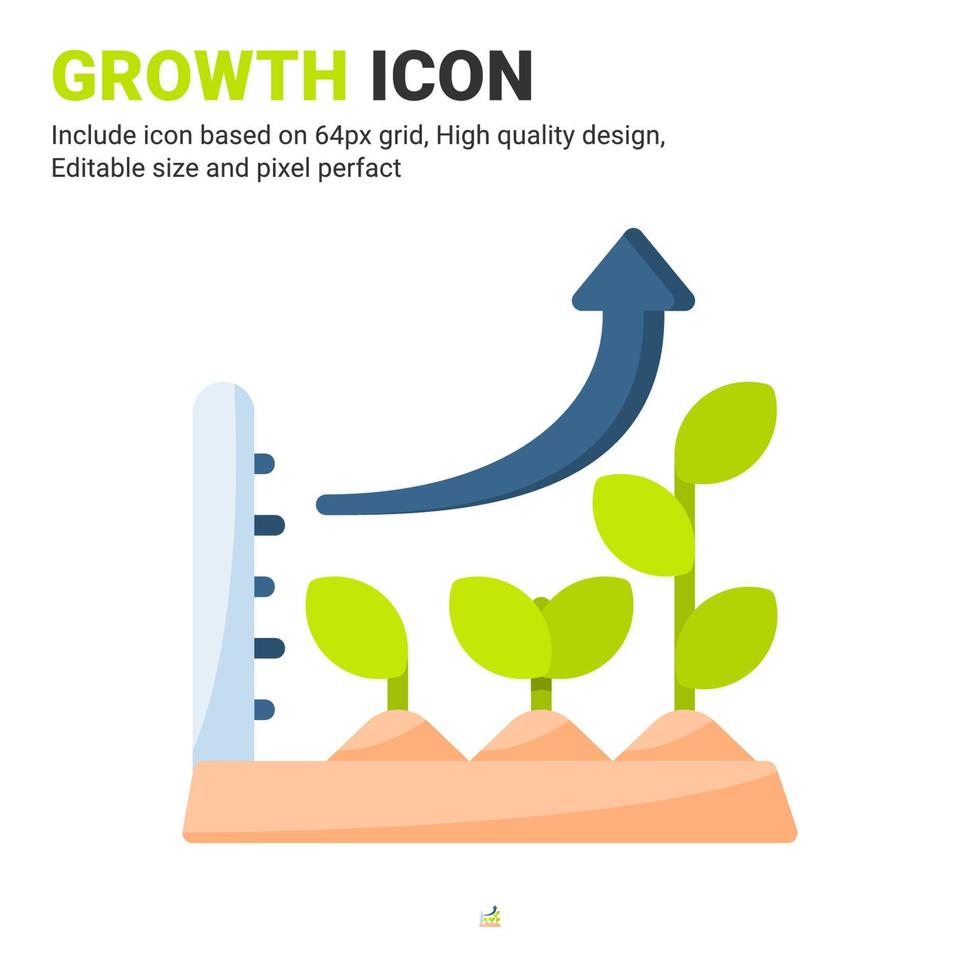 Growth plant icon vector with flat color style isolated on white background. Vector illustration graph sign symbol icon concept for digital farming, farm, industry, agriculture, apps and project