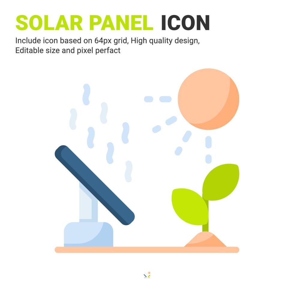 Solar panel icon vector with flat color style isolated on white background. Vector illustration solar energy sign symbol icon concept for digital farming, technology, industry, agriculture and apps