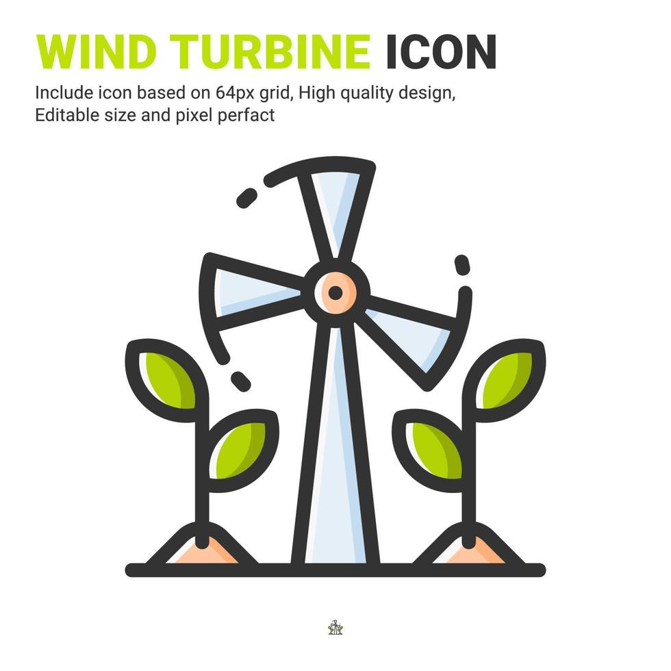 vector de icono de turbina eólica con estilo de color de contorno aislado sobre fondo blanco. ilustración vectorial concepto de icono de símbolo de signo de turbina para agricultura digital, tecnología, industria, agricultura y proyecto