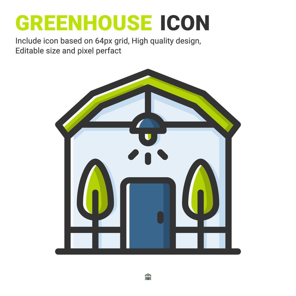 Greenhouse icon vector with outline color style isolated on white background. Vector illustration conservatory sign symbol icon concept for digital farming, logo, industry, agriculture and project