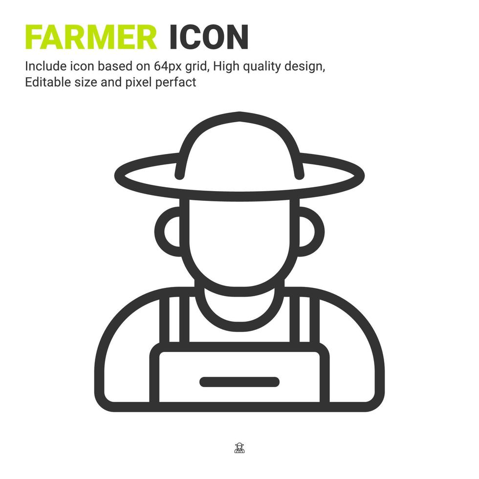 Farmer icon vector with outline style isolated on white background. Vector illustration peasant sign symbol icon concept for digital farming, industry, business, agriculture, apps and all project