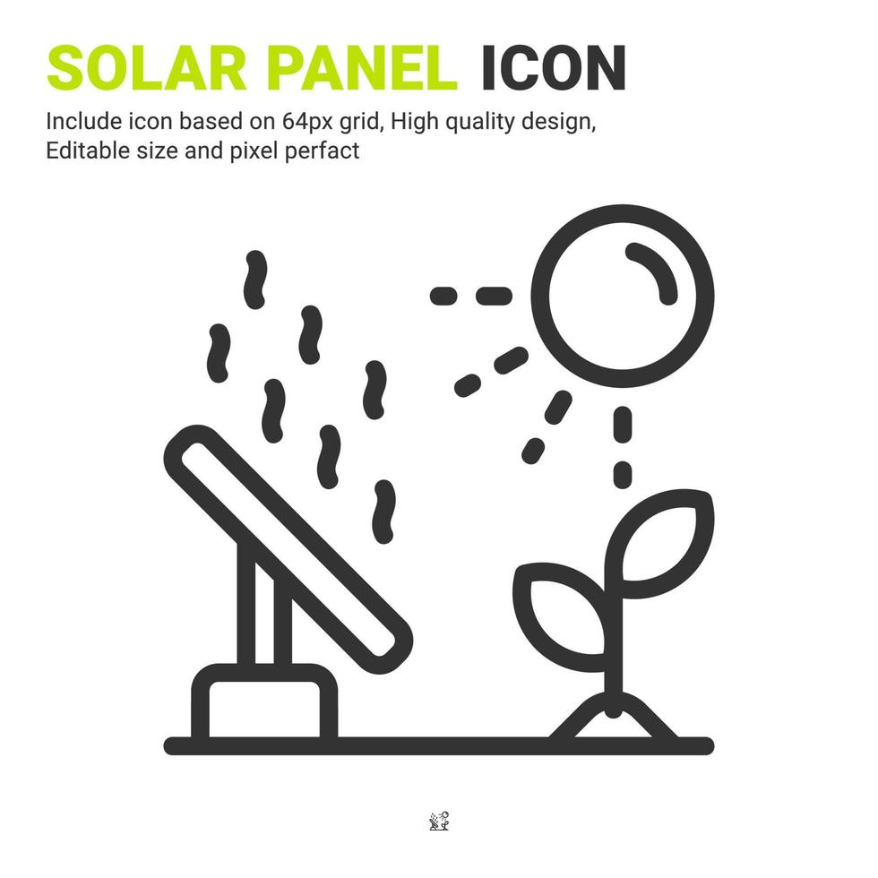 Solar panel icon vector with outline style isolated on white background. Vector illustration solar energy sign symbol icon concept for digital farming, technology, industry, agriculture and project