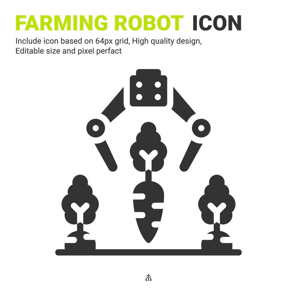 Farming robot icon vector with glyph style isolated on white background. Vector illustration robot arm sign symbol icon concept for digital farming, technology, industry, agriculture and all project