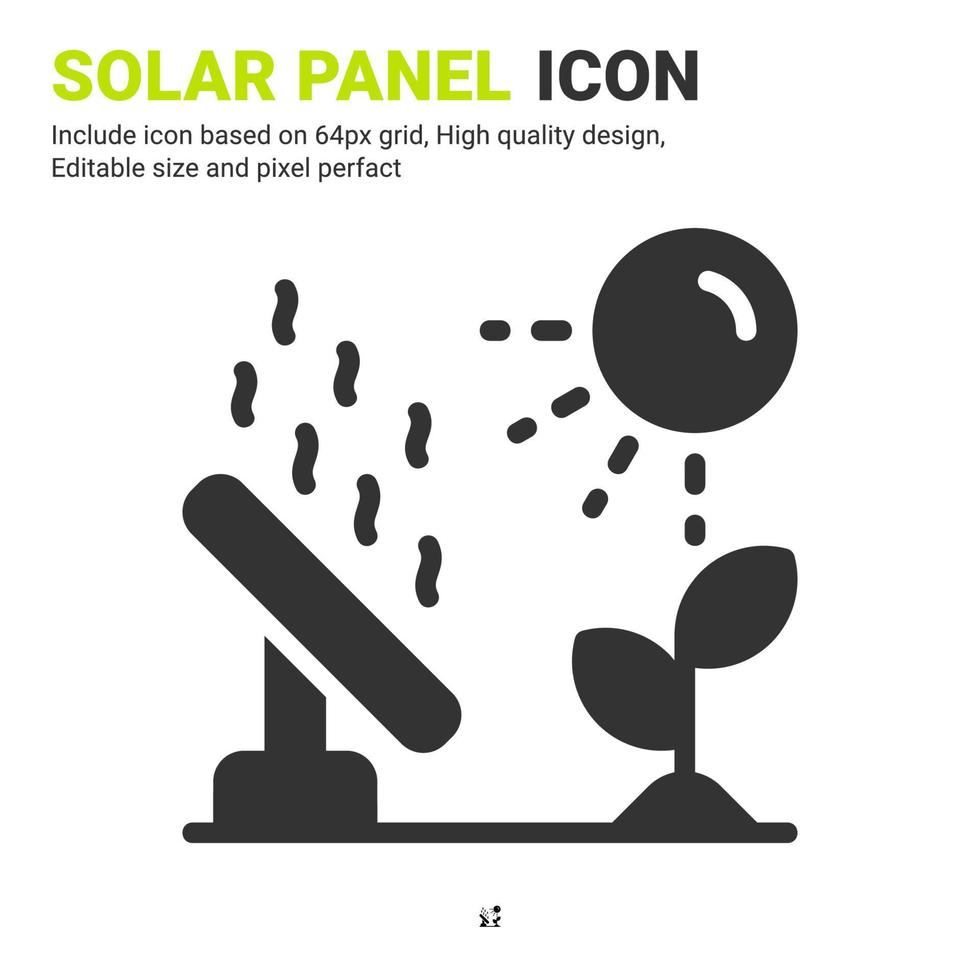 Solar panel icon vector with glyph style isolated on white background. Vector illustration solar energy sign symbol icon concept for digital farming, technology, industry, agriculture and project