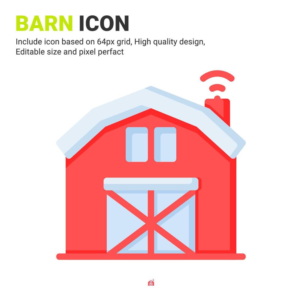 Barn icon vector with flat color style isolated