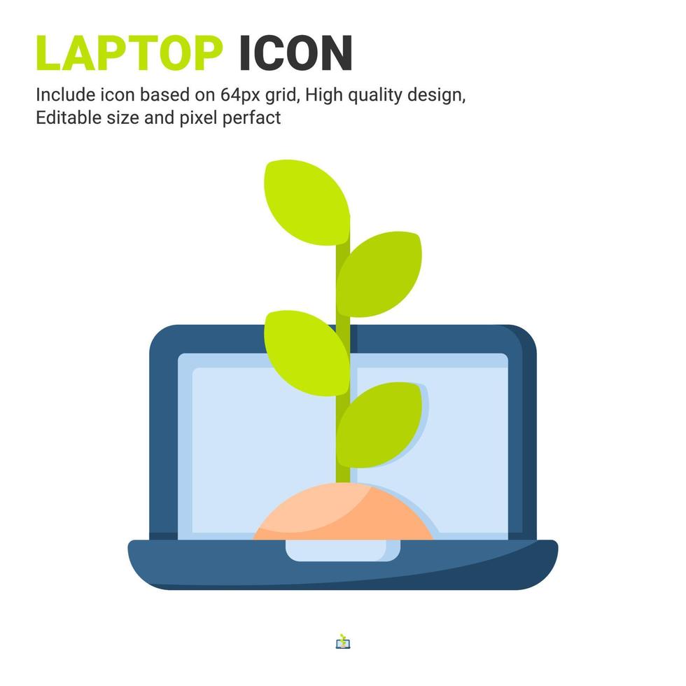 Laptop and plant icon vector with flat color style isolated on white background. Vector illustration computer sign symbol icon concept for digital farming, industry, agriculture, apps and all project