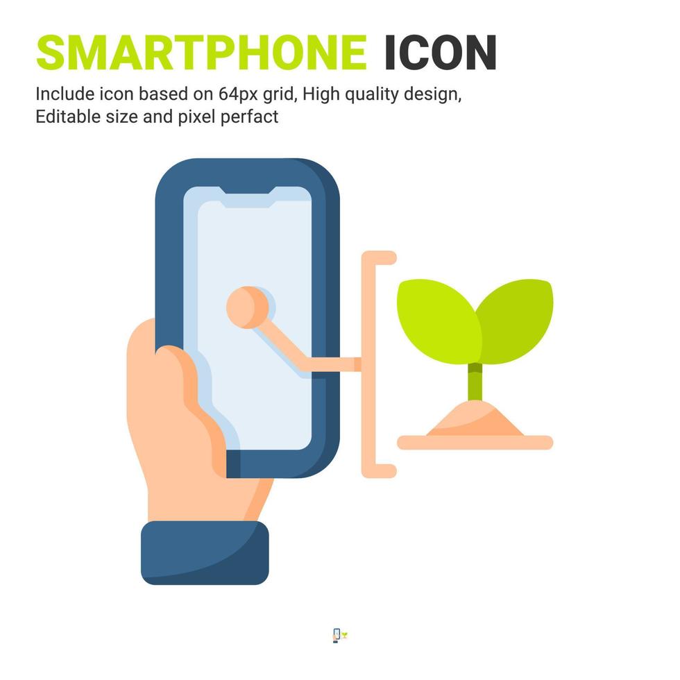 vector de icono de teléfono inteligente y planta con estilo de color plano aislado sobre fondo blanco. ilustración vectorial concepto de icono de símbolo de signo de teléfono para agricultura digital, logotipo, agricultura, aplicaciones y proyectos