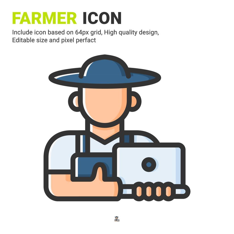 vector de icono de granjero con estilo de color de contorno aislado sobre fondo blanco. ilustración vectorial concepto de icono de símbolo de signo campesino para agricultura digital, negocios, industria, agricultura, aplicaciones y proyectos