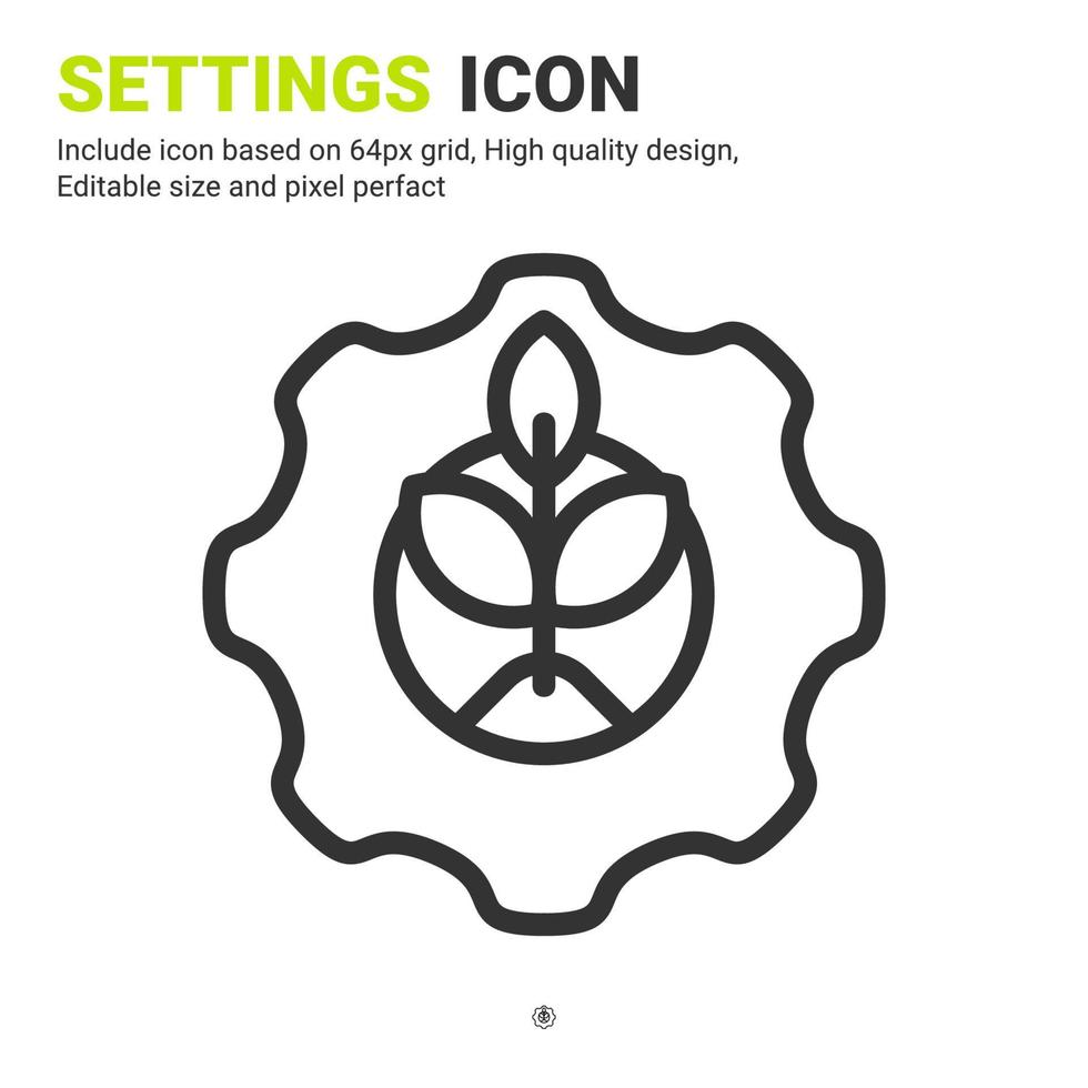 Gears and plant icon vector with outline style isolated on white background. Vector illustration setting sign symbol icon concept for digital farming, logo, business, agriculture, apps and all project