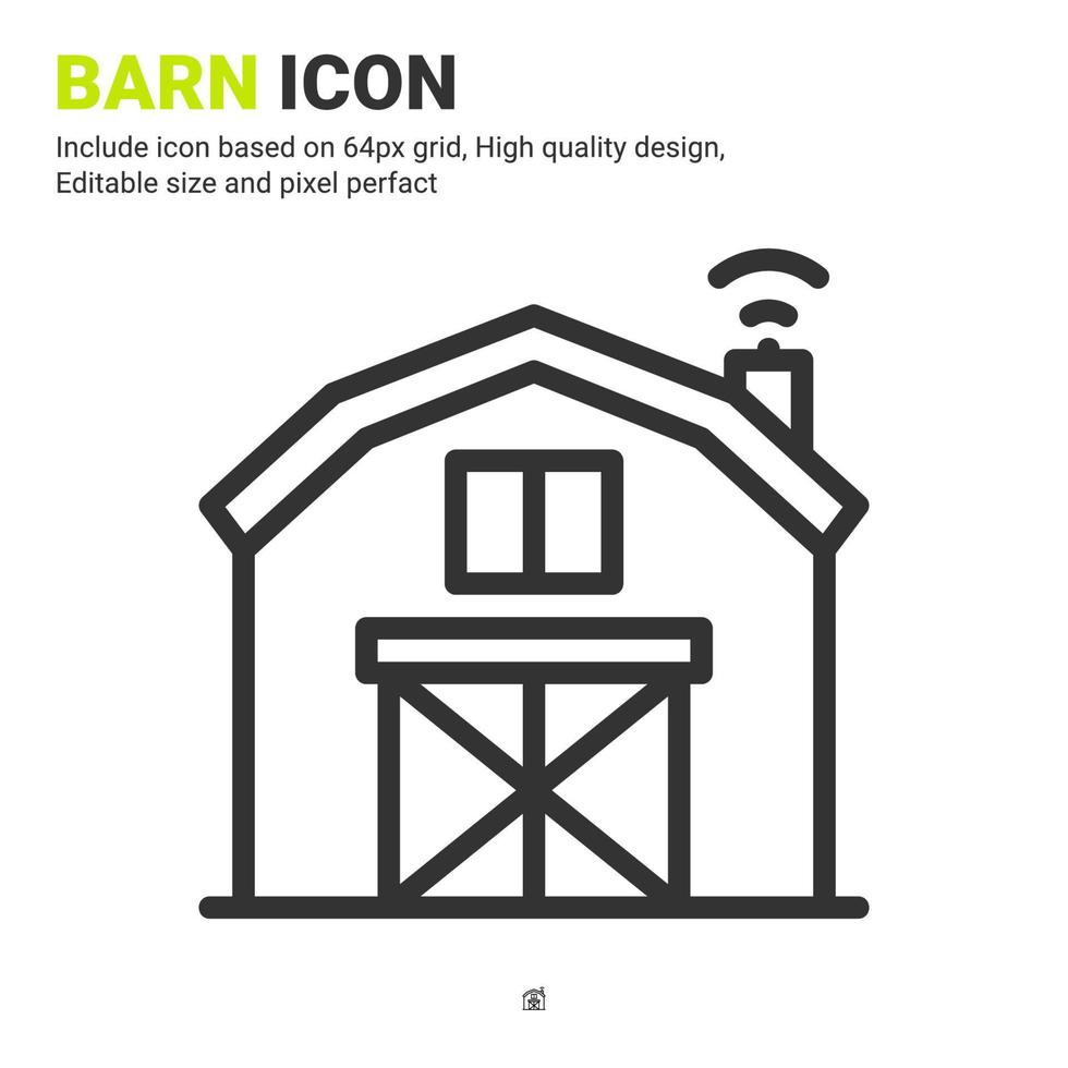 Barn icon vector with outline style isolated on white background. Vector illustration warehouse sign symbol icon concept for digital farming, ui, ux, logo, business, agriculture, apps and all project