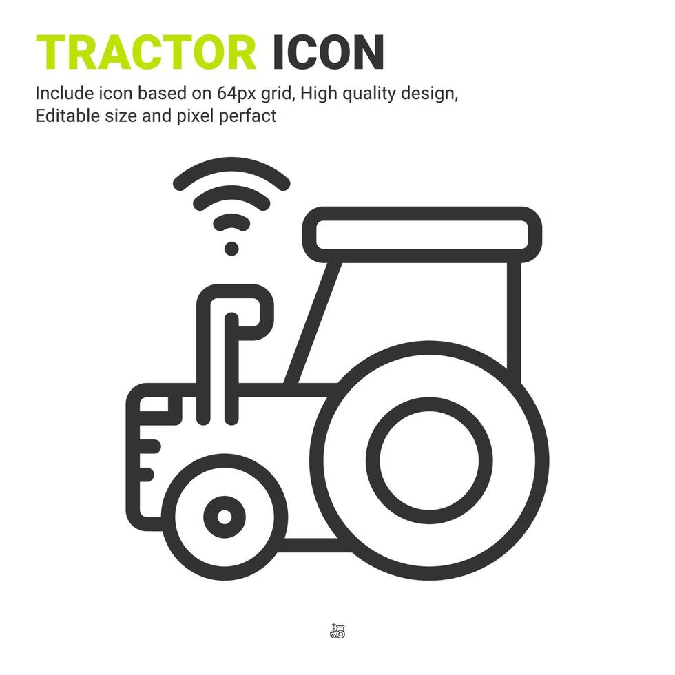 vector de icono de tractor con estilo de contorno aislado sobre fondo blanco. ilustración vectorial concepto de icono de símbolo de signo de máquina para agricultura digital, ui, ux, logotipo, negocios, agricultura, aplicaciones y todos los proyectos