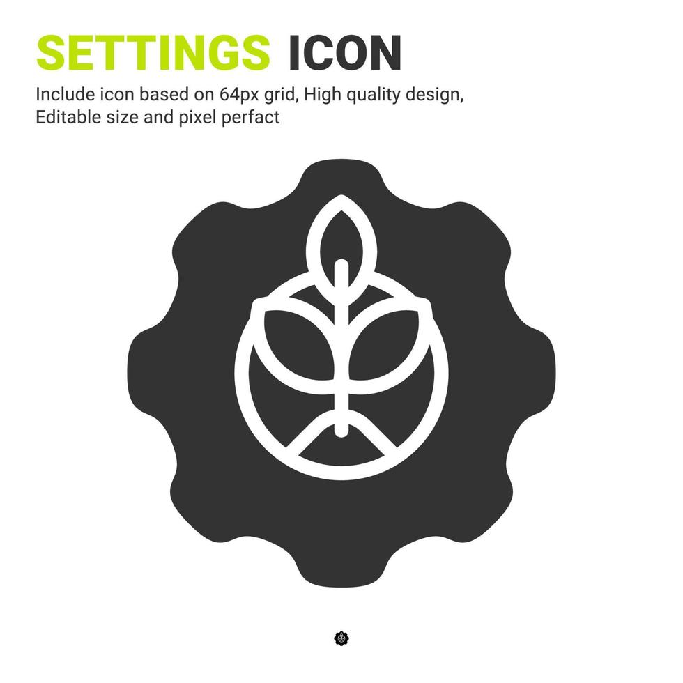 Gears and plant icon vector with glyph style isolated on white background. Vector illustration setting sign symbol icon concept for digital farming, logo, business, agriculture, apps and all project