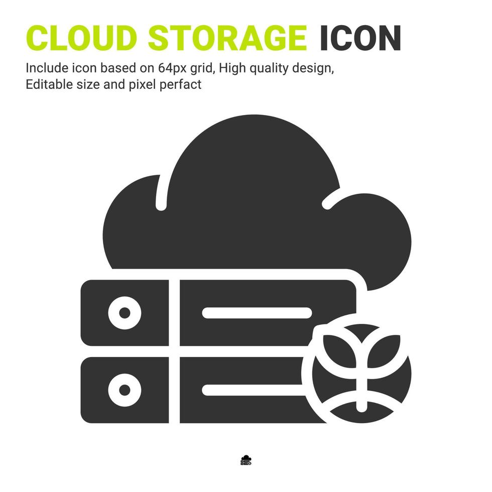 Cloud storage icon vector with glyph style isolated on white background. Vector illustration database sign symbol icon concept for digital farming, technology, industry, agriculture and all project