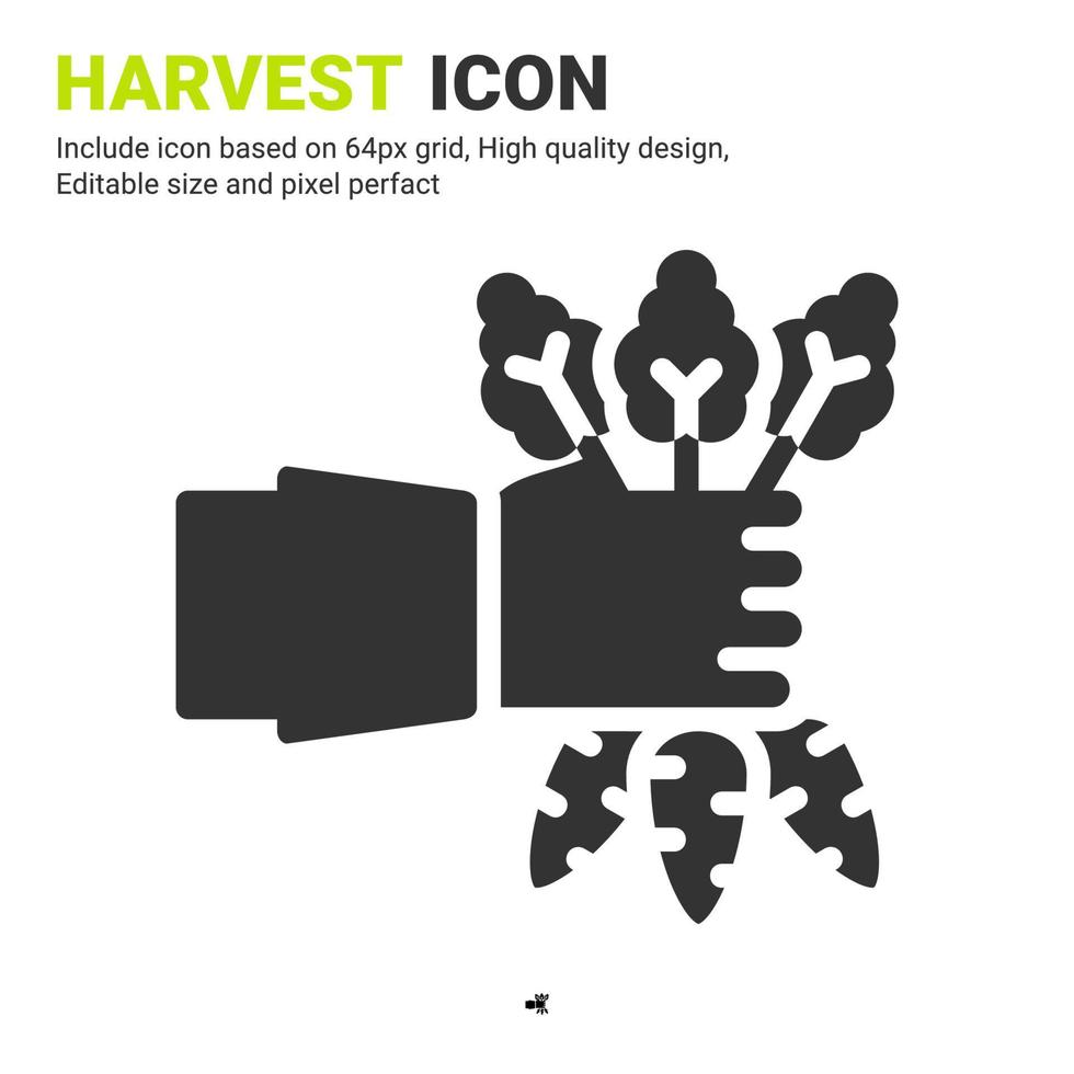 Harvest icon vector with glyph style isolated on white background. Vector illustration crop sign symbol icon concept for digital farming, technology, industry, agriculture, apps, web and all project