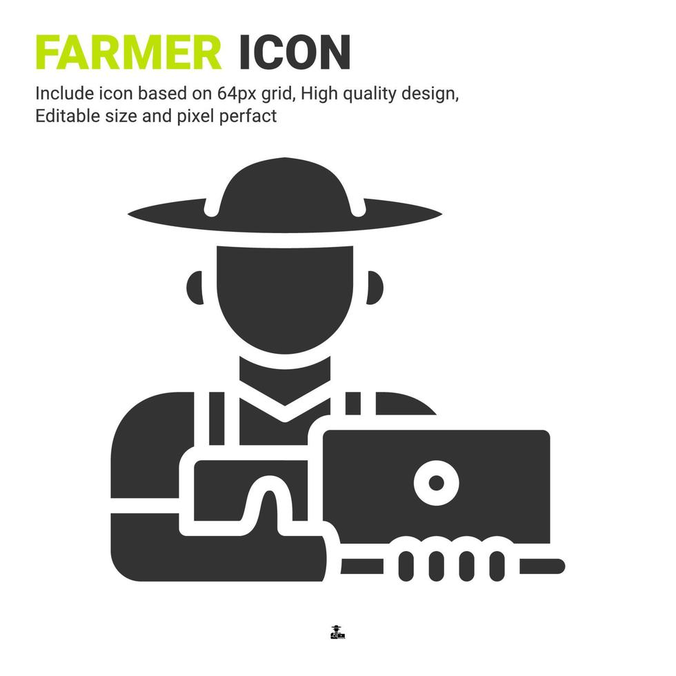 vector de icono de granjero con estilo de glifo aislado sobre fondo blanco. ilustración vectorial concepto de icono de símbolo de signo campesino para la agricultura digital, los negocios, la industria, la agricultura, las aplicaciones y todos los proyectos