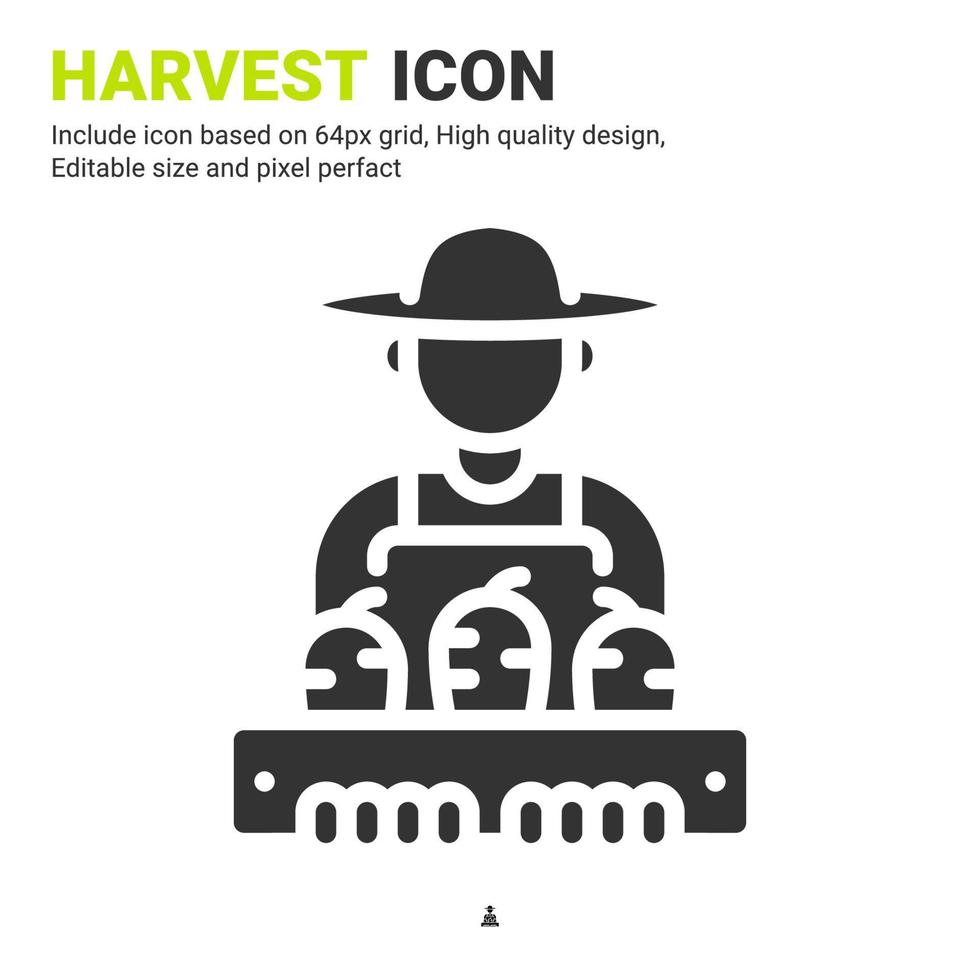 Harvest icon vector with glyph style isolated on white background. Vector illustration crop sign symbol icon concept for digital farming, technology, industry, agriculture, web and all project