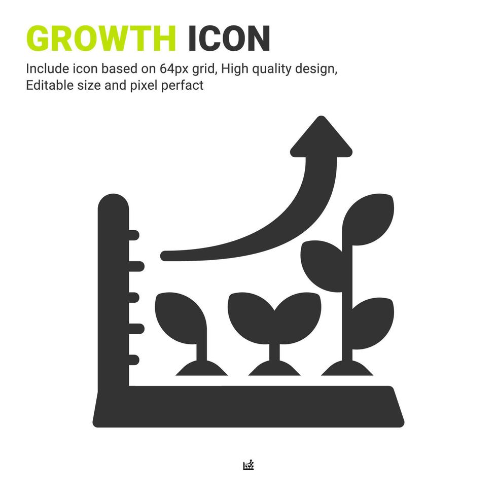 Growth plant icon vector with glyph style isolated on white background. Vector illustration graph sign symbol icon concept for digital farming, farm, industry, agriculture, apps and all project