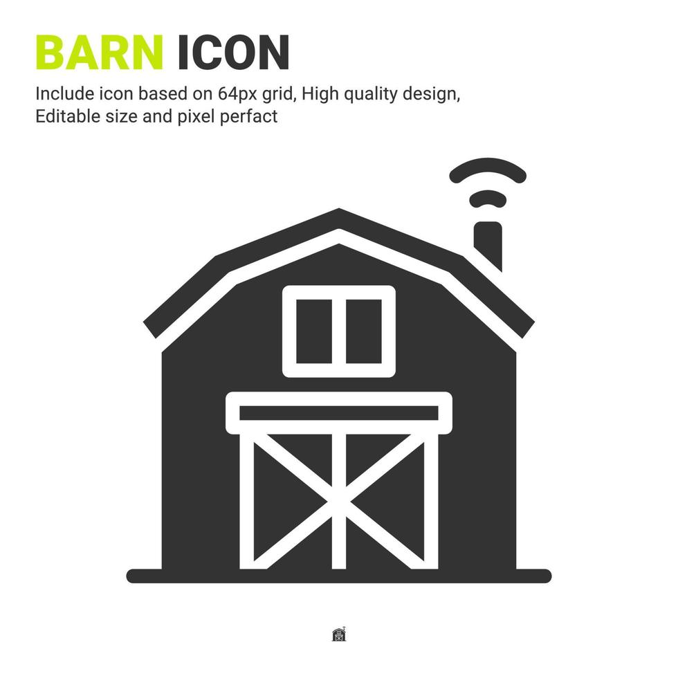 Barn icon vector with glyph style isolated on white background. Vector illustration warehouse sign symbol icon concept for digital farming, ui, ux, logo, business, agriculture, apps and all project