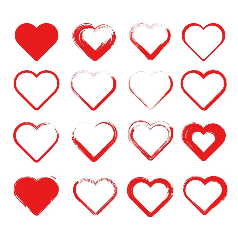 Heart icon set. Heart and love icon in grunge effect brush vector. vector