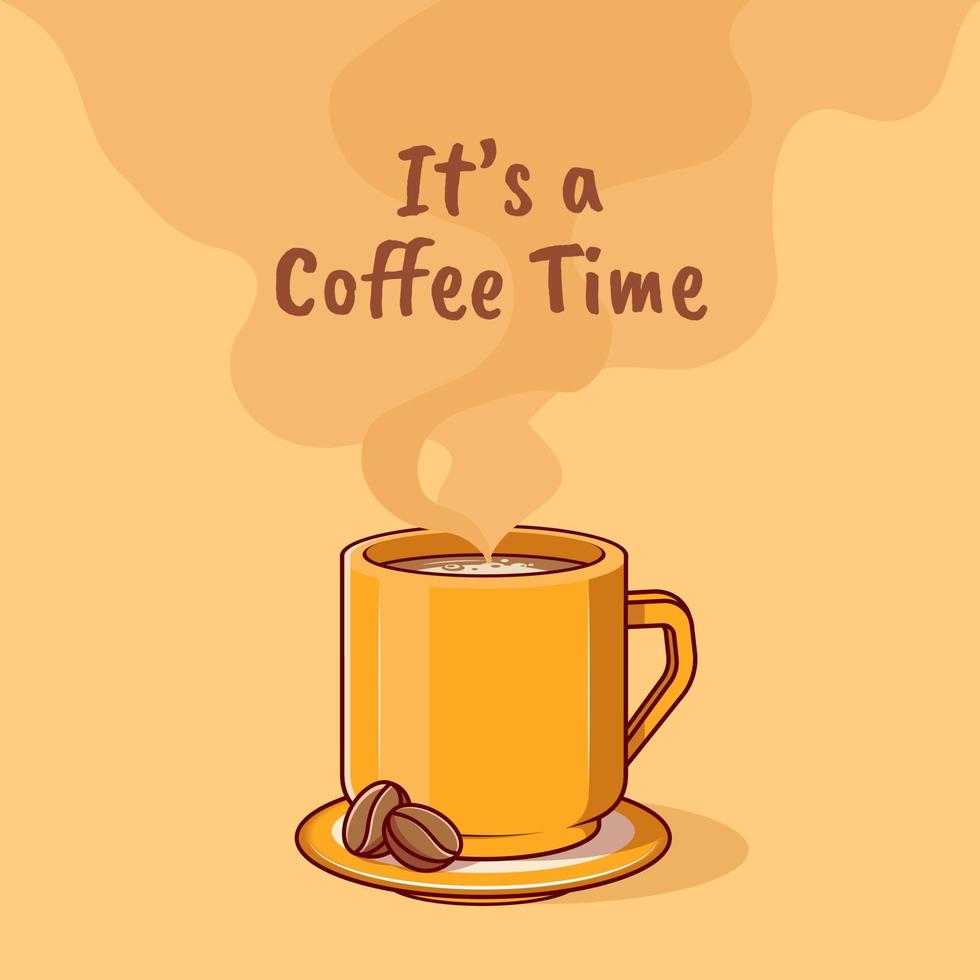 Flat vector illustration of coffee cup with smoke.