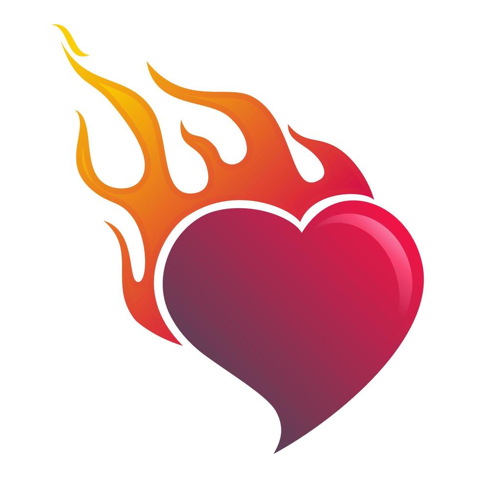 Vector illustration of burning heart. Simple illustration of heart and flaming fire. Suitable for romance and passion feeling expression.