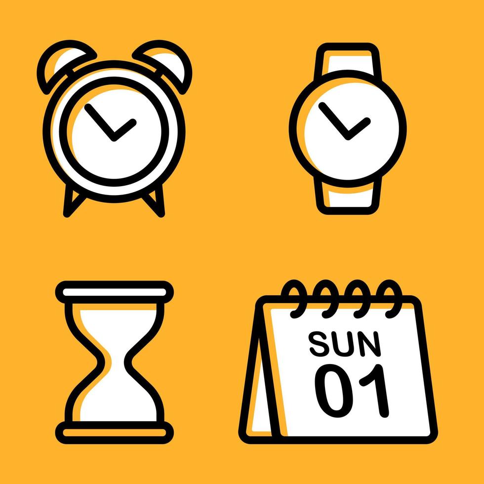 Calendar, watch, and hourglass icon in bold outline. vector