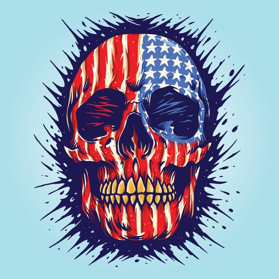 bandera americana, cráneo, oro, dental, vector, ilustraciones vector