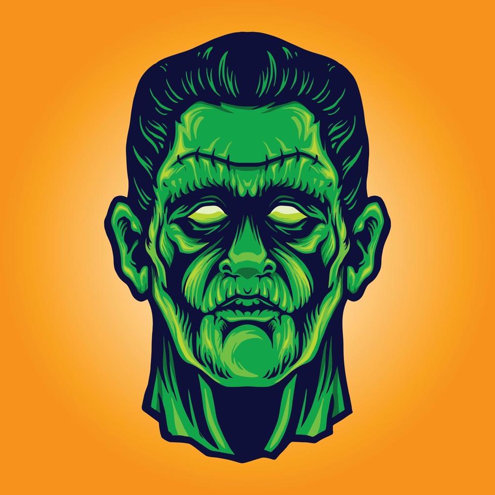 Zombie Frankenstein Face Halloween illustrations vector