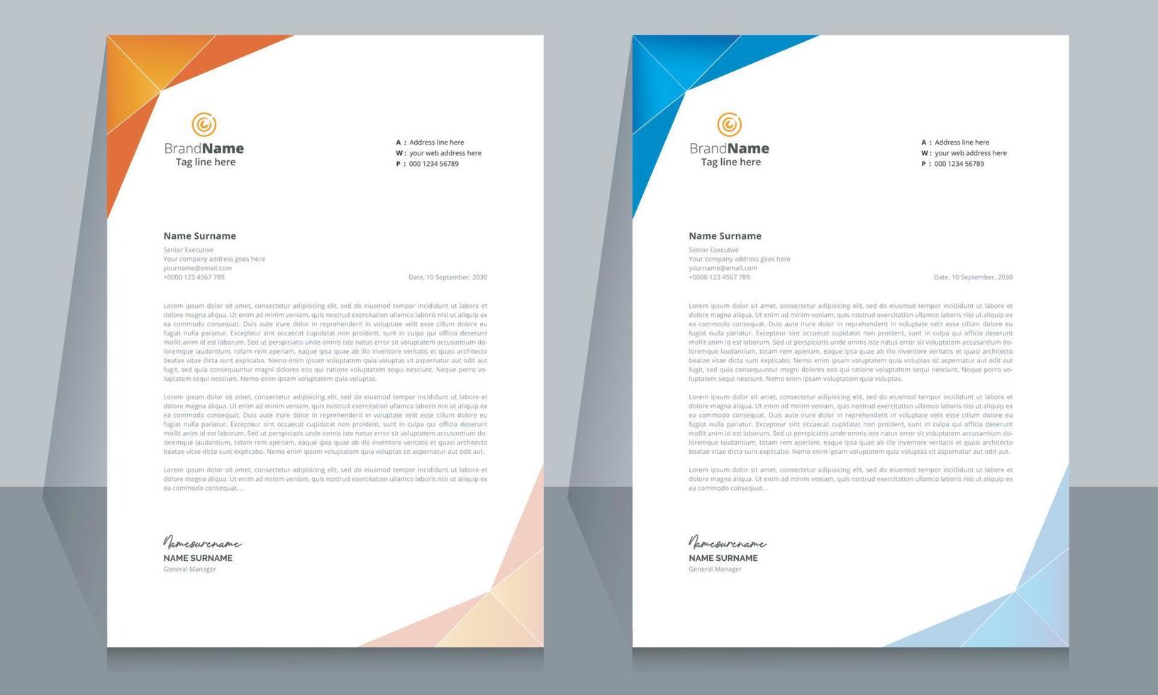Letterhead format template, business style letterhead template design. vector