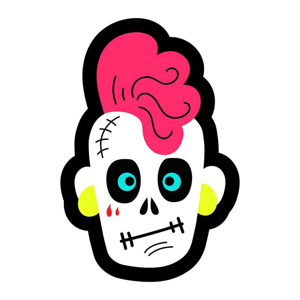 Cartoon funny zombie skull for the celebration of the Day of the Dead vector