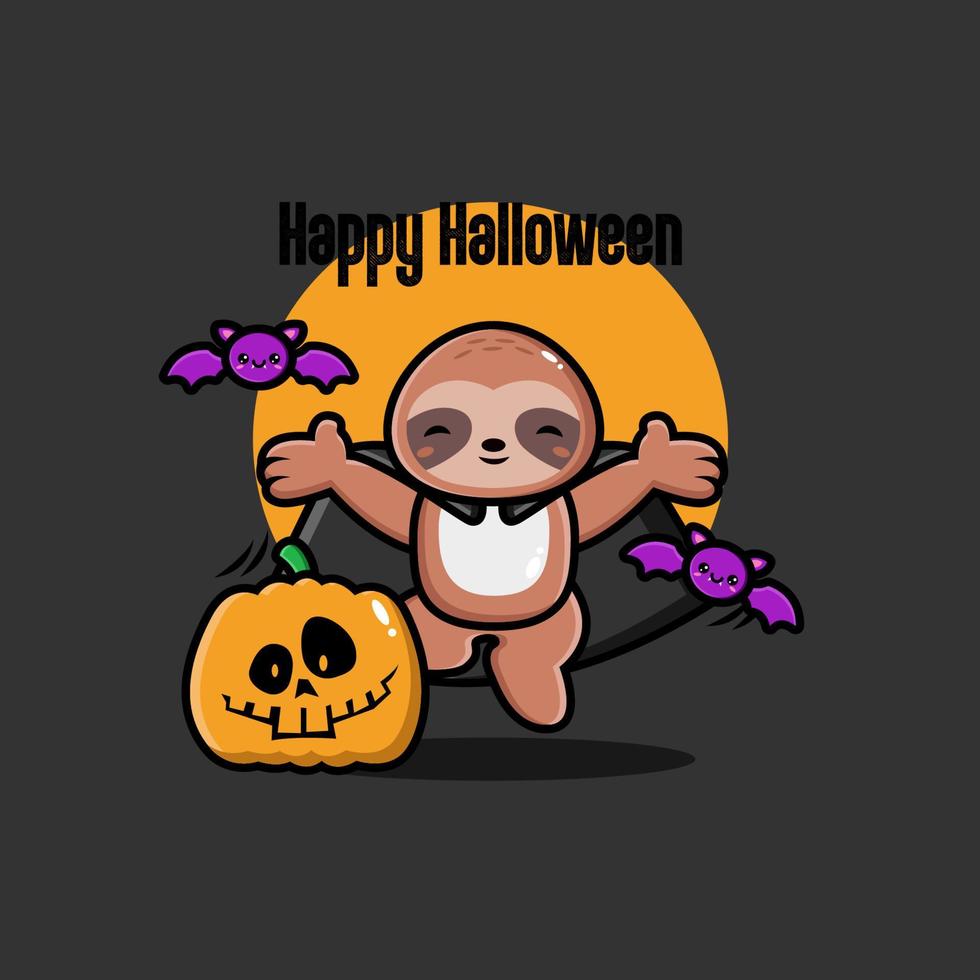 Halloween sloth background in flat design vector