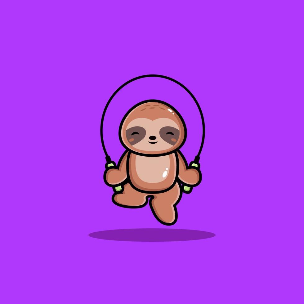 Happy cute sloth play jump rope vector