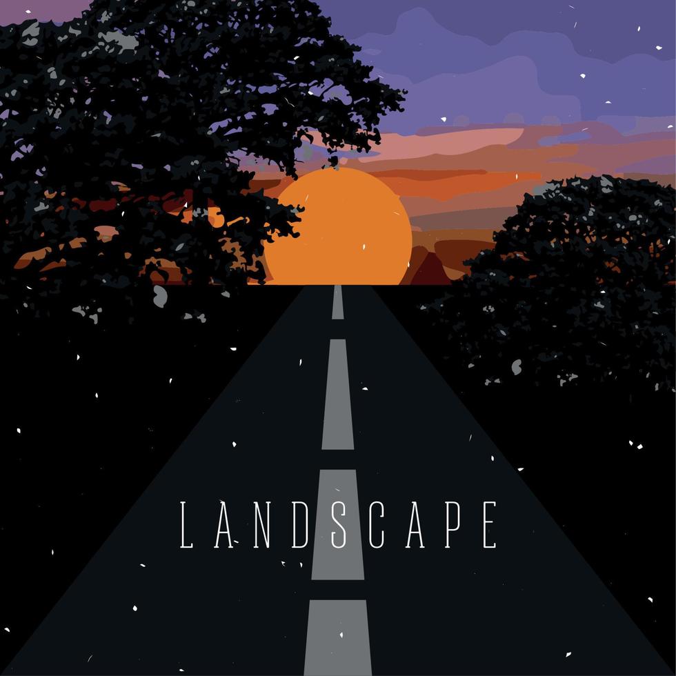 Sunset landscape of a road vector