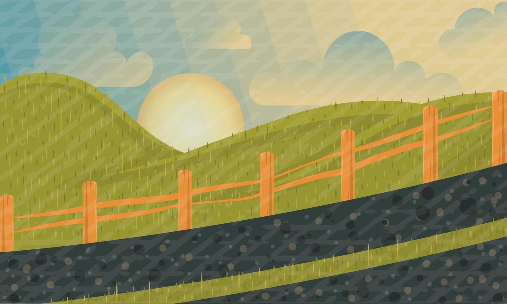 puesta de sol en un campo vallado paisaje de verano vector