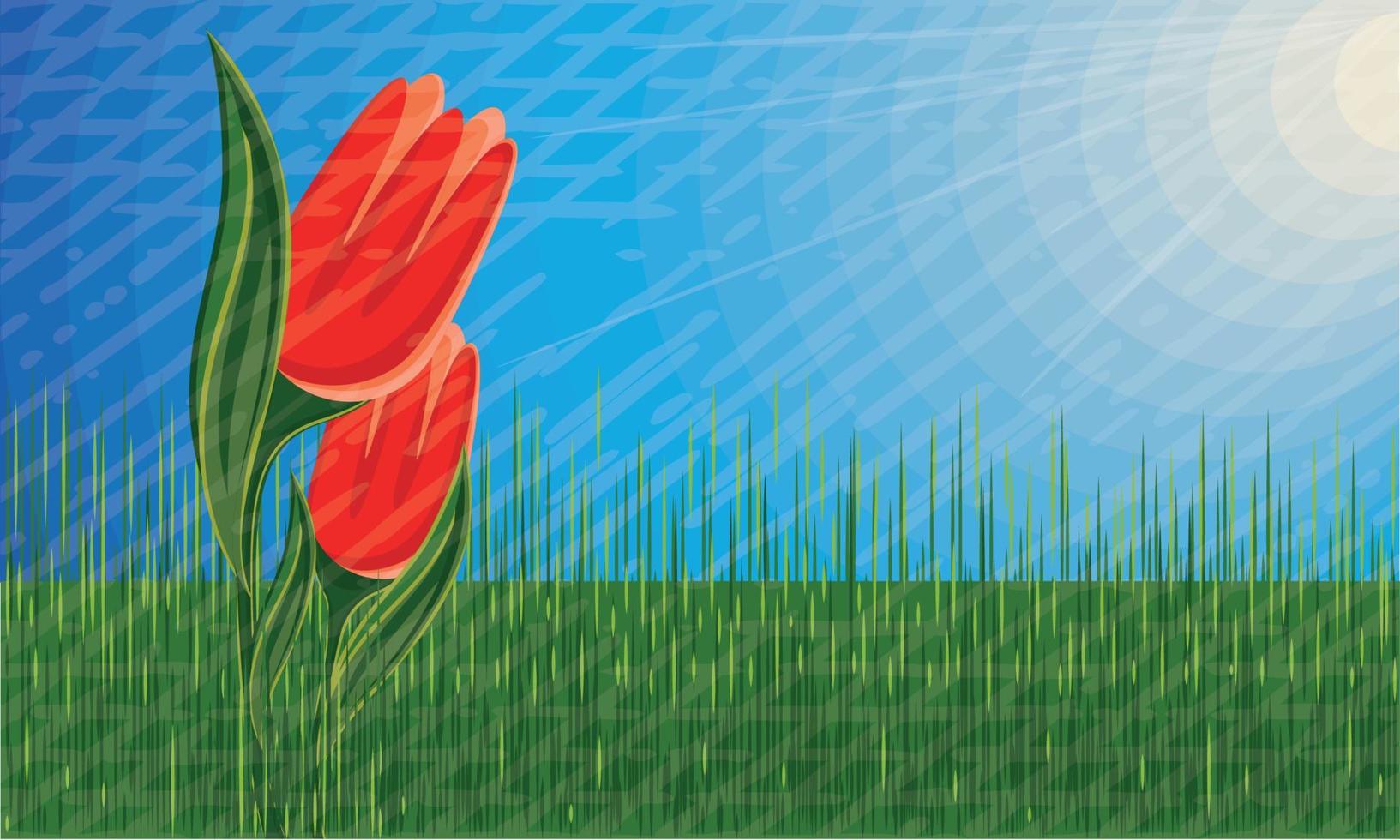 tulipanes en un día soleado paisaje de verano vector