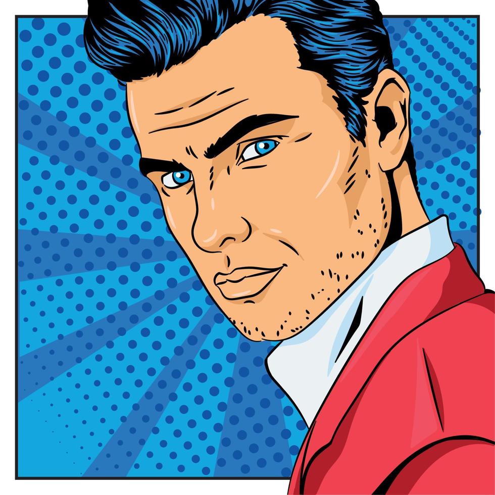 hombre bonito del arte pop en una página de cómic coloreada vector