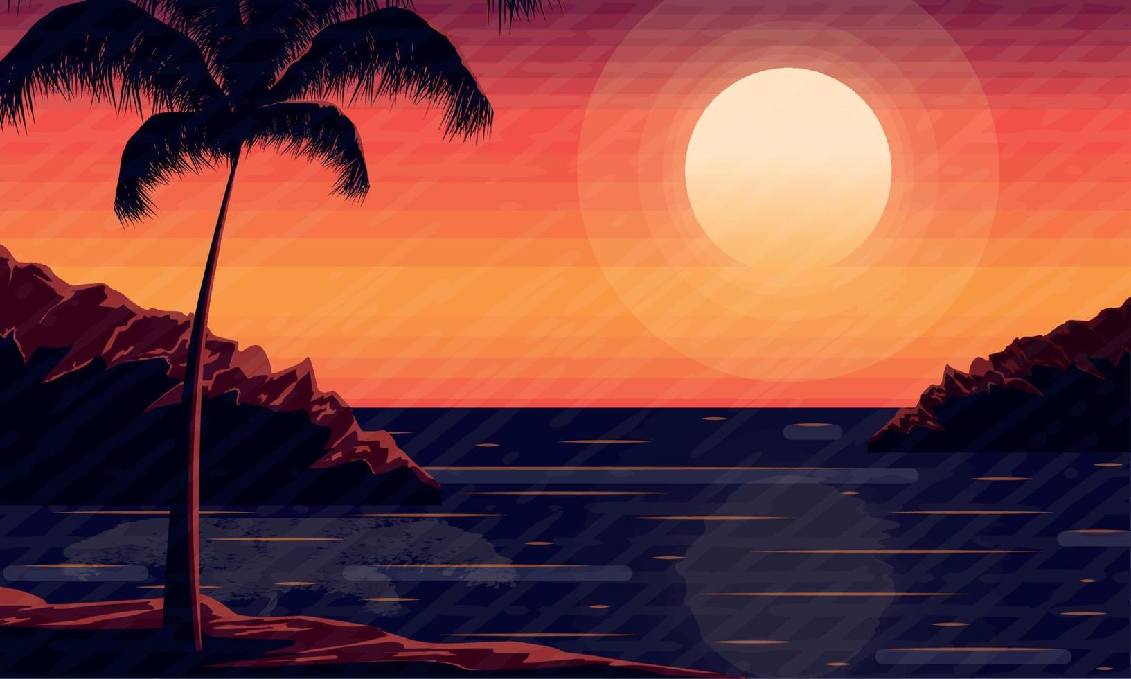 puesta de sol en el mar paisaje de verano vector