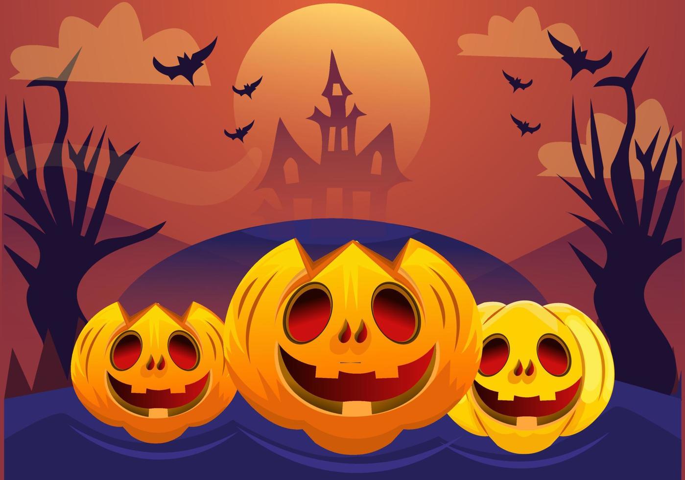 three scary evil halloween pumpkins vector