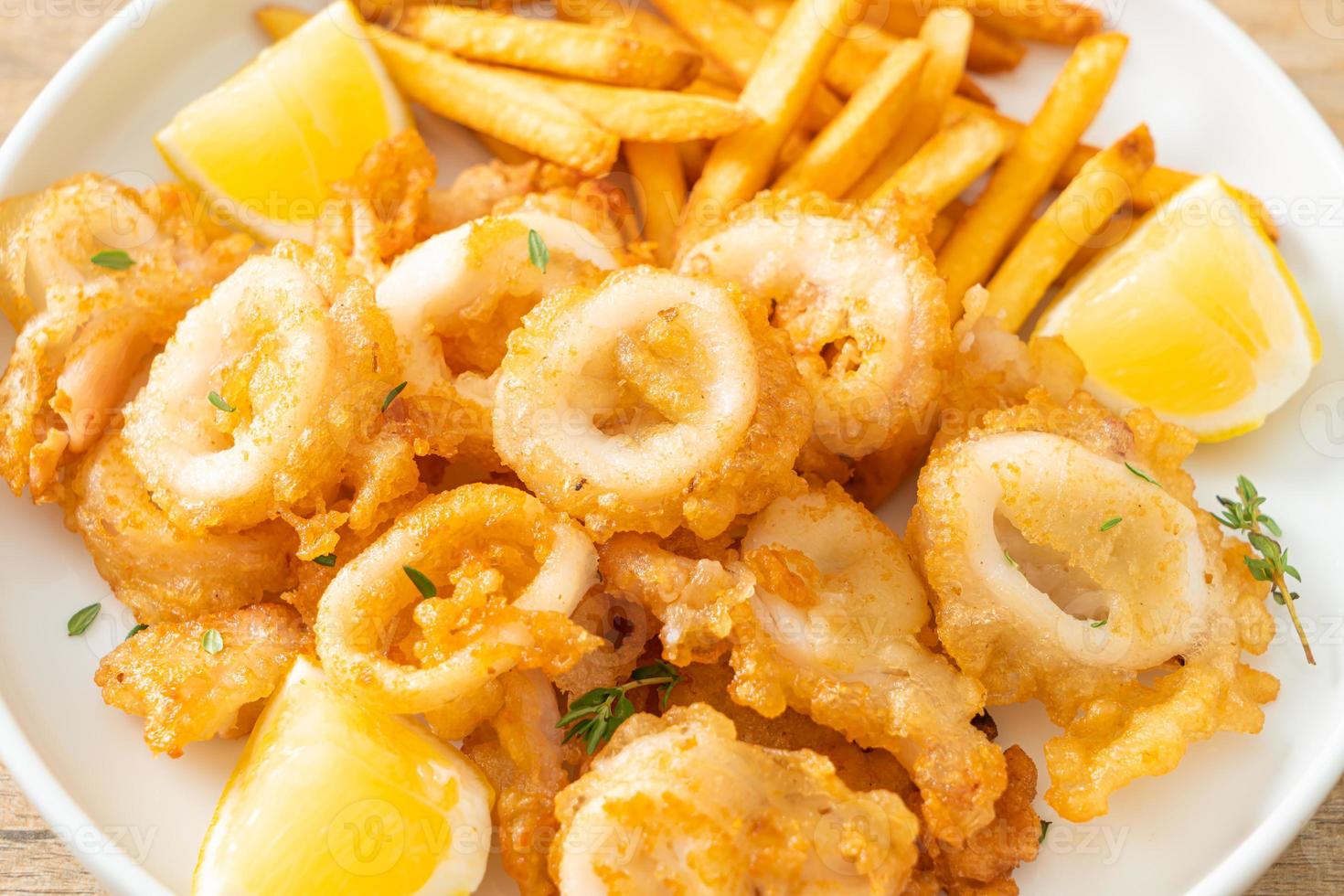 calamari - fried squid or octopus with fries photo