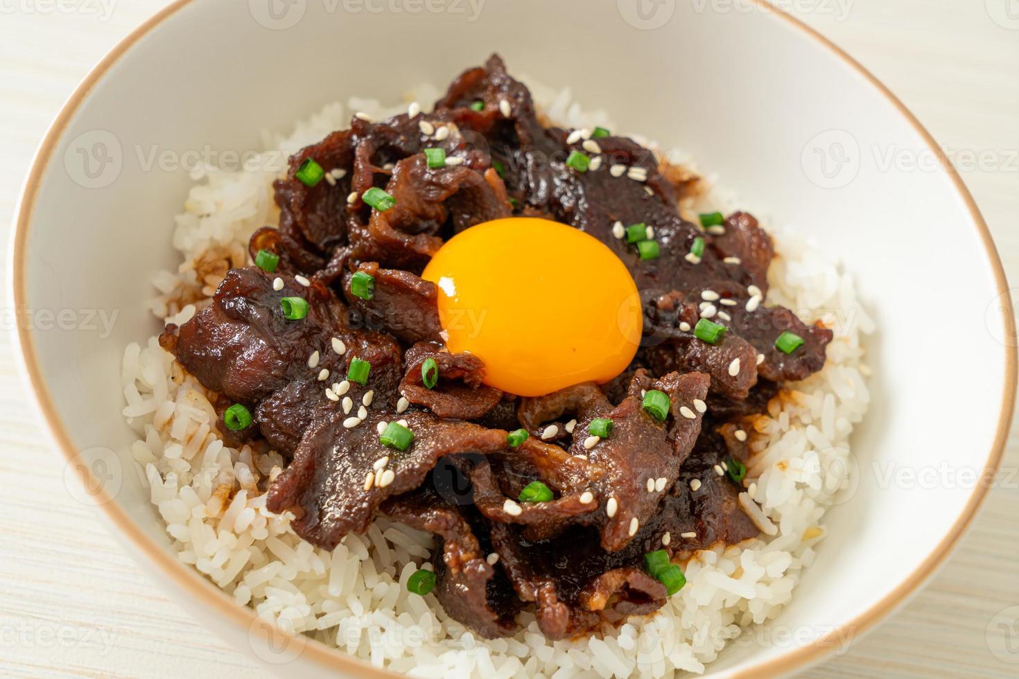 Rice with Soy-Flavoured Pork or Japanese Pork Donburi photo