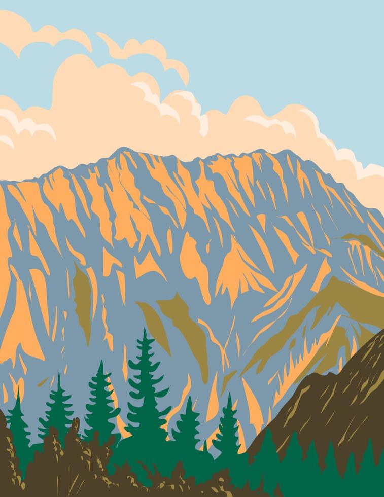 Gesause National Park within the Ennstal Alps in Styria Austria Art Deco WPA Poster Art vector