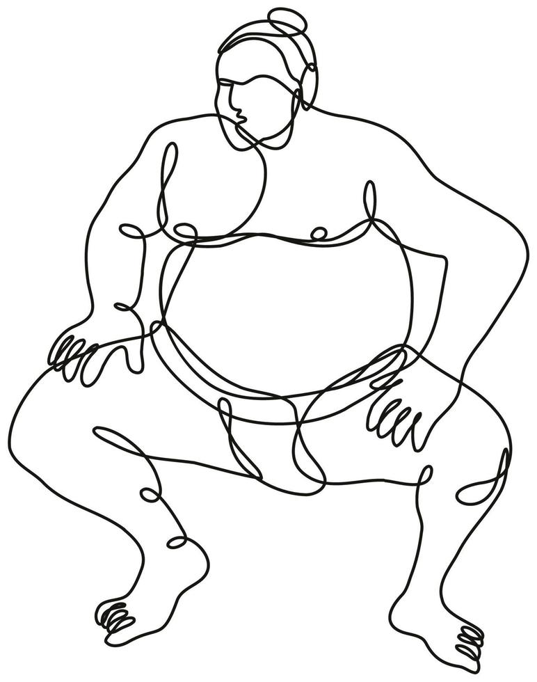 Sumo Wrestler or Rikishi Fighting Stance Front View Continuous Line Drawing vector