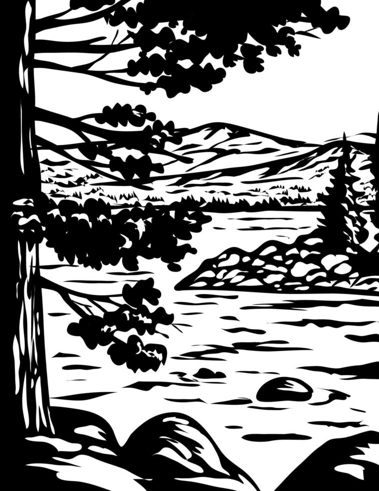 WPA Monochrome Art Emerald Bay State Park in South Lake Tahoe California Usa Grayscale Black and White vector