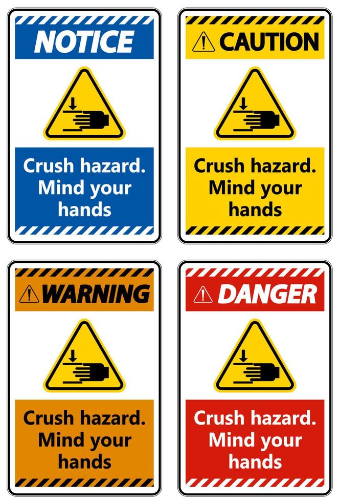 Warning Crush hazard Mind your hands Sign vector