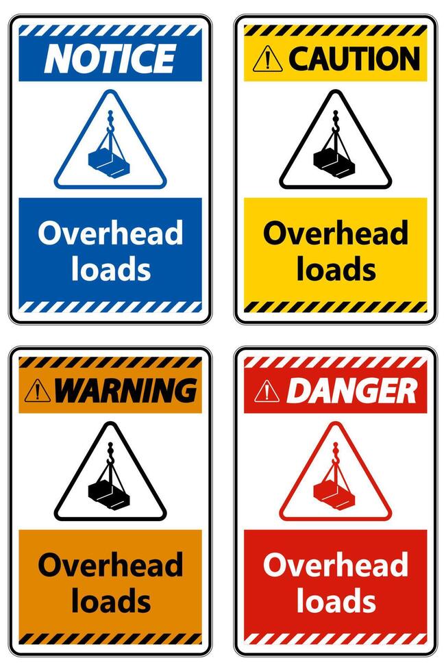 Danger, overhead load text, falling hazard risk caution warning sign vector