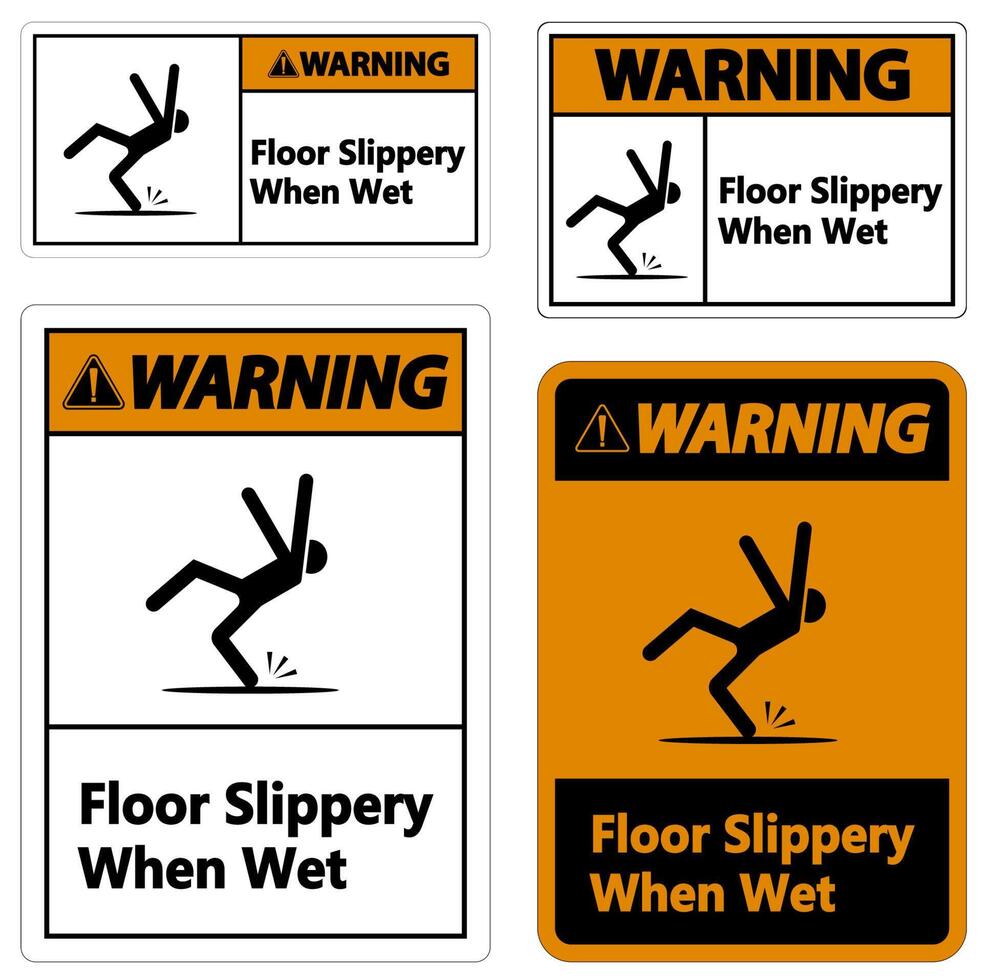 Warning Slippery When Wet Sign on white background vector